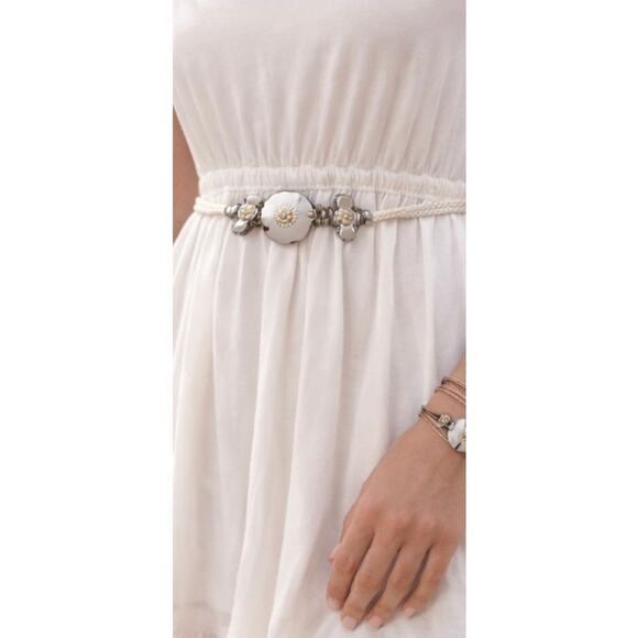 Vintage Artisan Boho Belt Concho Floral Mixed Metal White Cord Adjustable